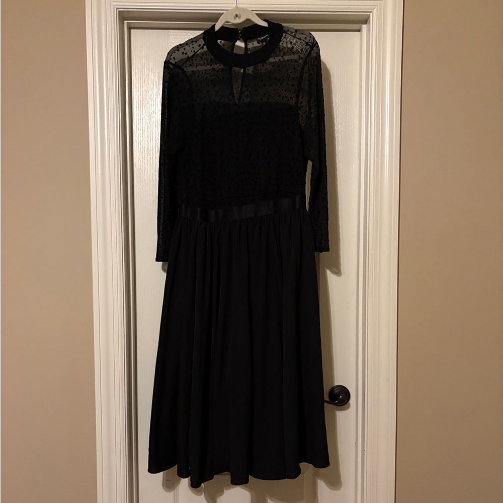 Torrid Black Mesh Flocked Star Mock Neck Midi Dress Size 14